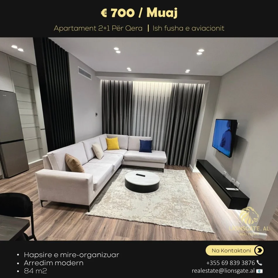 Tirane, jepet me qera apartament 2+1 , 84 m² 700 € (Fusha Aviacionit)