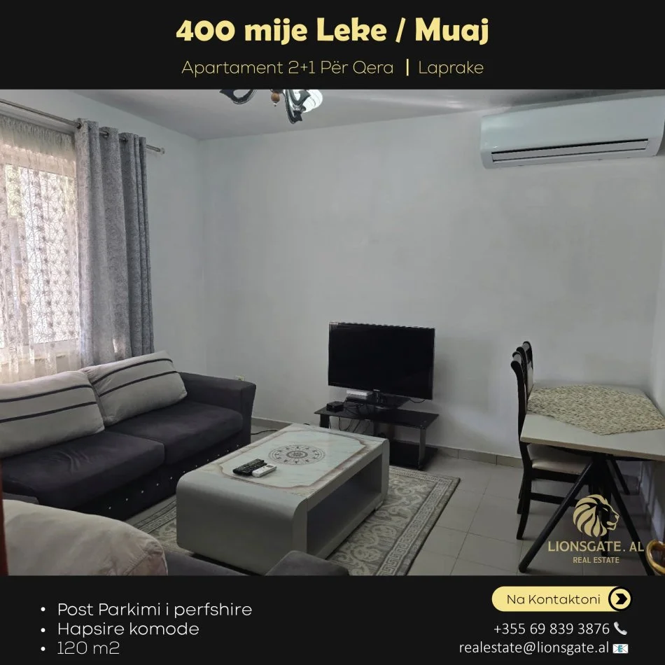 Tirane, jepet me qera apartament 2+1 , 120 m² 400 € (Laprake)