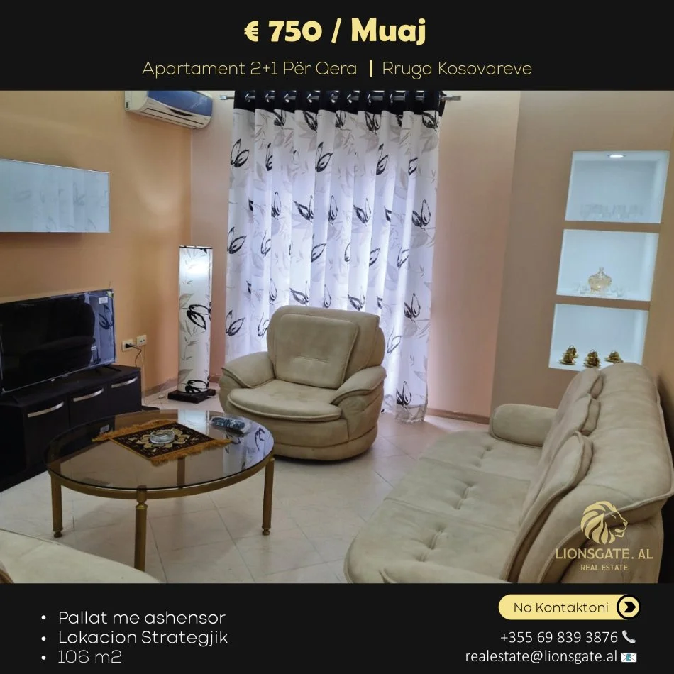 Tirane, jepet me qera apartament 2+1 , 106 m² 750 € (Rruga e Kosovareve)