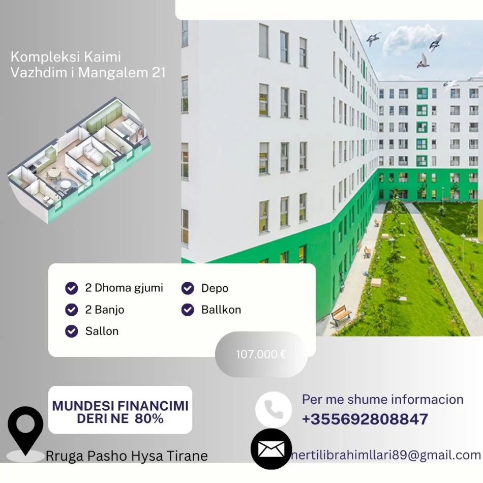 Tirane, shes apartament 2+1+Ballkon Kati 0, 89 m² 107.000 € (Rruga Pasho Hysa Tirane)