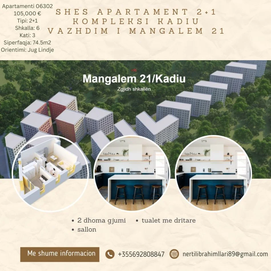 Tirane, shes apartament 2+1+Ballkon, Kati 3, 74 m² 105,000 € (Rruga Pasho Hysa)