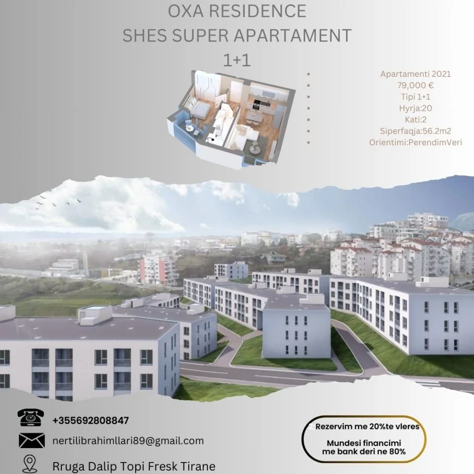 Tirane, shes apartament 1+1+Ballkon Kati 2, 56 m² 79.000 € (Rruga Dalip Topi Fresk Tirane)