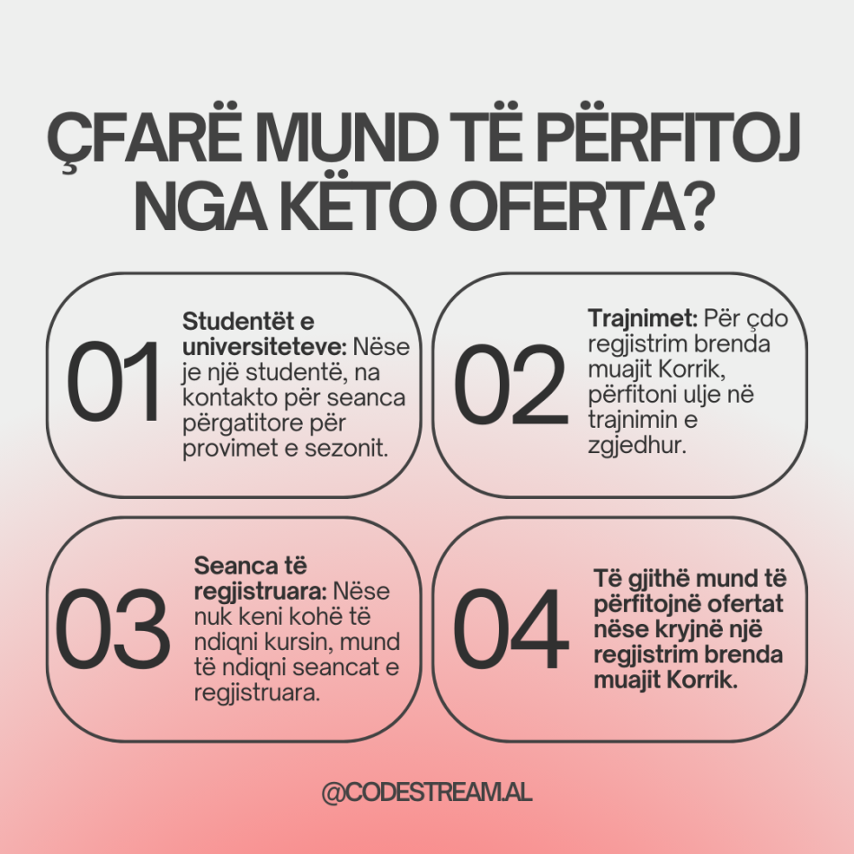 OFERTA PËR MUAJIN KORRIK NË KURSET E IT dhe PROGRAMIM