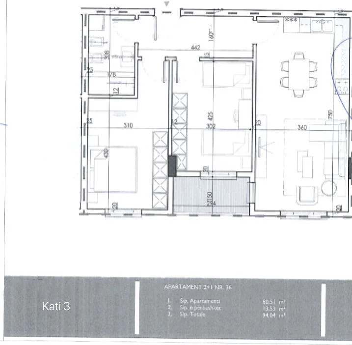 Tirane, shitet apartament 2+1+Ballkon Kati 3, 94 m² 64.000 € (bulevardi blu)