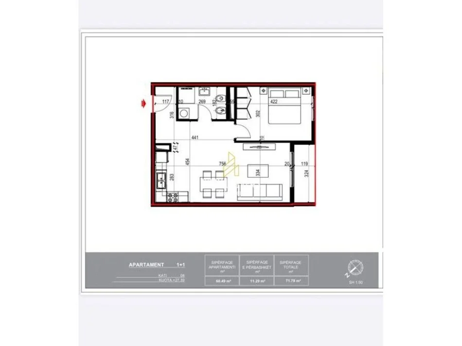 Tirane, shitet apartament 1+1+Ballkon Kati 8, 72 m² 91.878 € (univers city)