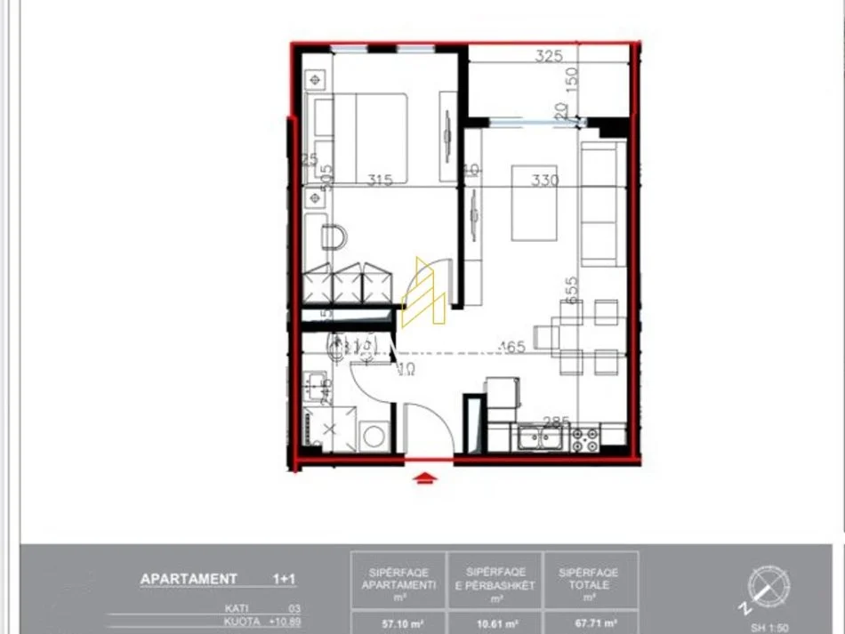 Tirane, shitet apartament 1+1+Ballkon Kati 3, 68 m² 86.668 € (univers city)