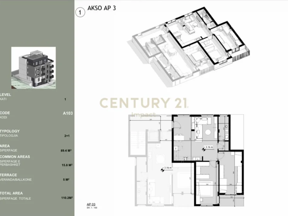 Tirane, shes apartament 2+1+Ballkon Kati 1, 110 m² 210.000 € (Liqeni i Farkës)