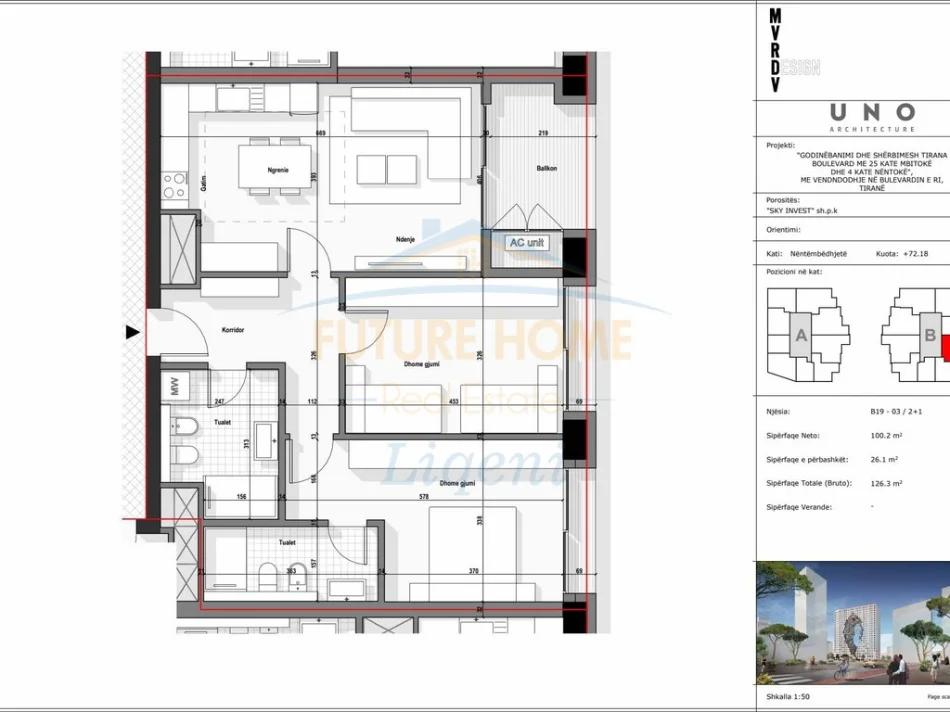 Tirane, shitet apartament 2+1+Aneks+Ballkon Kati 19, 126 m² 303.000 € (BULEVARDI I RI)