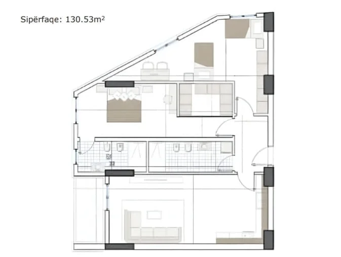 Tirane, shes apartament 2+1 Kati 5, 130 m² 170.000 € (Rruga Azem Galica)