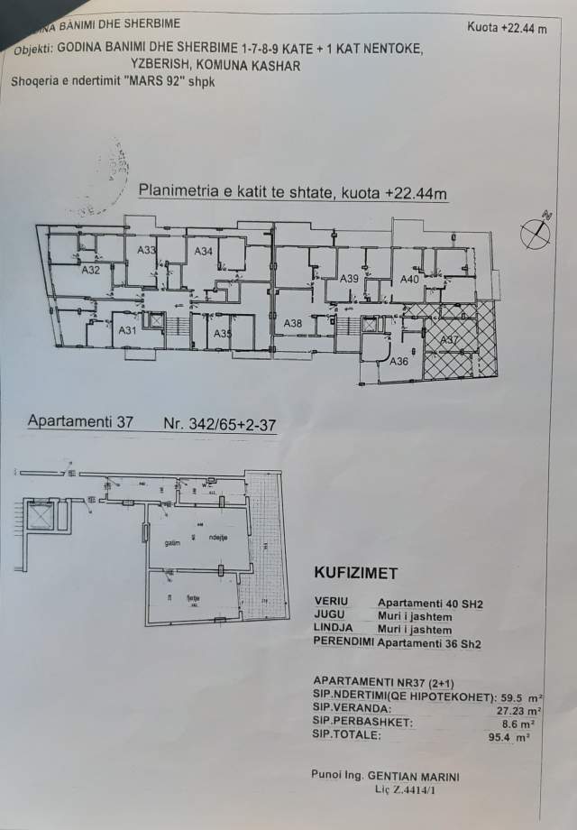 Tirane, shes 1+1+A+BLK , i pershtatur ne 2+1 Kati 7, 95.4 m², 85.500 € Çabej