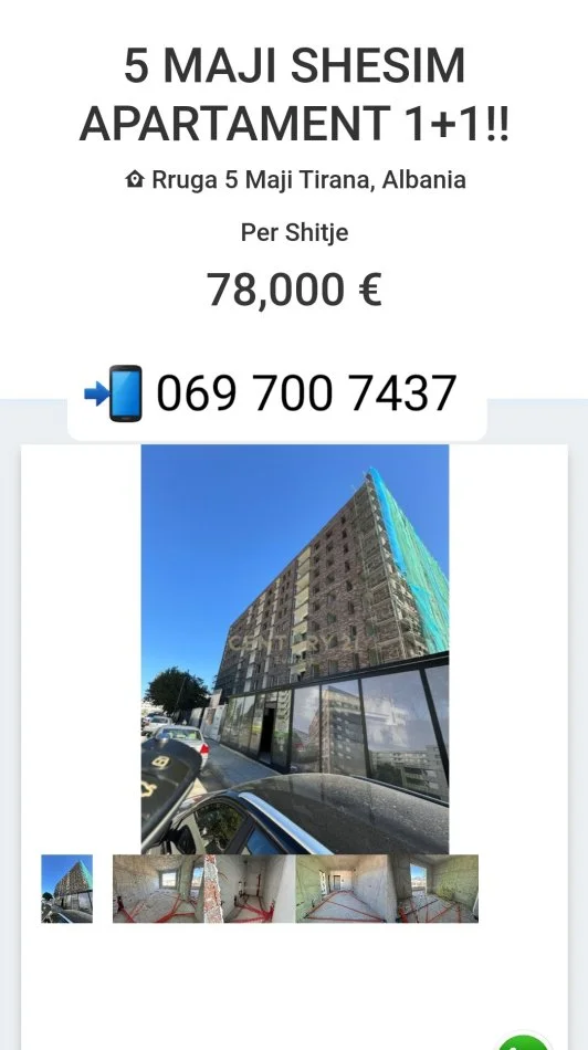 Tirane, shitet apartament 1+1 Kati 5, 57 m² 78.000 € 