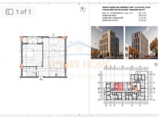 Tirane, shes apartament 1+1+BLK Kati 10, 73 m² 72.000 Euro (fusha aviacioni)