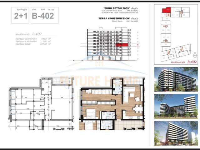 Tirane, shes apartament 2+1+BLK Kati 4, 108 m² 129.500 Euro (Pazari i Ri)