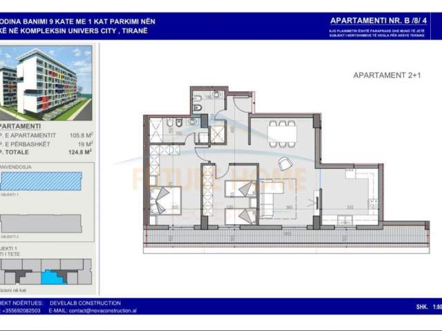 Tirane, shes apartament 3+1+BLK Kati 3, 125 m² 81.000 Euro (qtu)