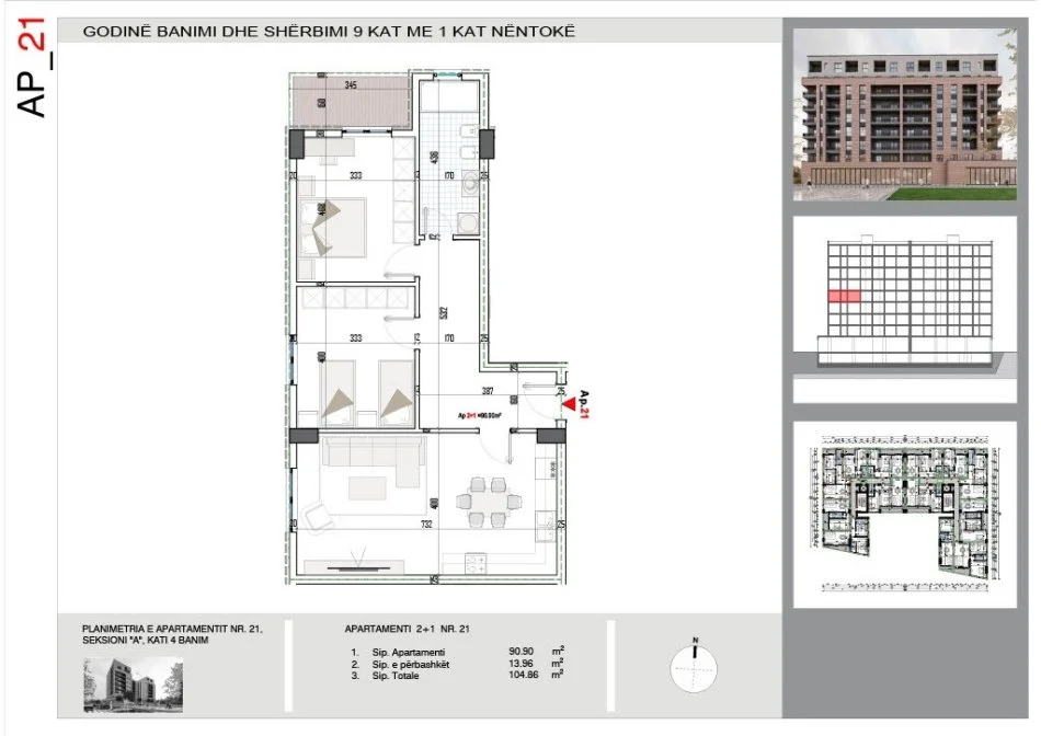 Tirane, shitet apartament 2+1 Kati 4, 105 m² 126.000 € (Bulevardi i Ri)