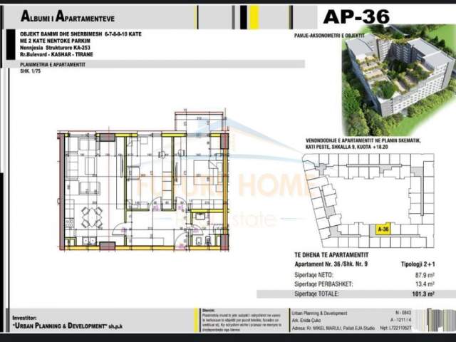 Tirane, shes apartament 2+1+BLK Kati 5, 101 m² 88.000 Euro (Unaza e Re)