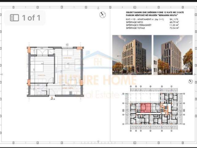 Tirane, shes apartament 1+1+BLK Kati 10, 72 m² 78.000 Euro (Fusha e Aviacionit)
