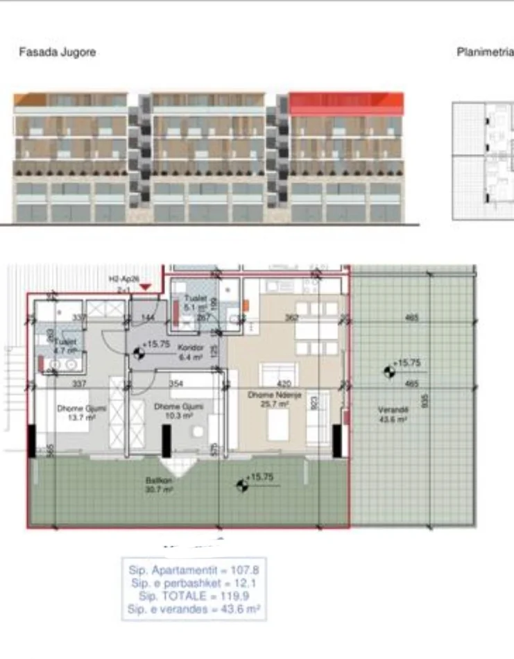 Gjiri Lalezit | Hamallaj, shitet apartament+verande | Penthouse 2+1 Kati 6, 120 m² (Porto Lalzi)