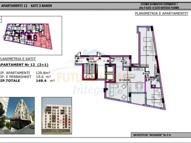 Tirane, shitet apartament 2+1+BLK Kati 3, 149 m² 597600 Euro (Rruga e Elbasanit)