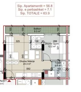 Durres, shes apartament 1+1+Ballkon Kati 5, 63 m² 154.000 € (Porto Lalzi)