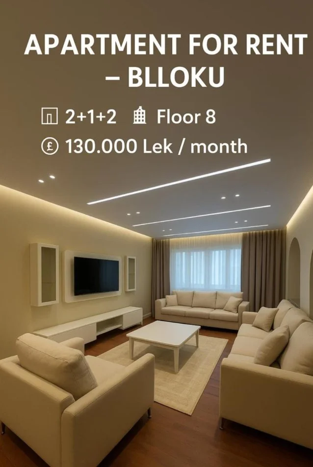 Tirane, jepet me qera apartament 2+1 Kati 8, 1.300 € (blloku)