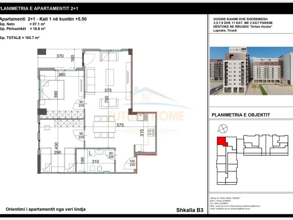 Shitet, Apartament, 2+1, Kompleksi Aura, Laprake