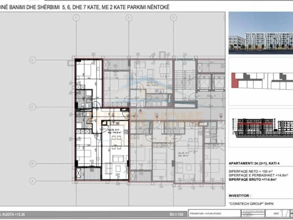 Tirane, shes apartament 2+1+Ballkon Kati 4, 115 m² 159.600 € (rruga dritan hoxha)     UNA40348