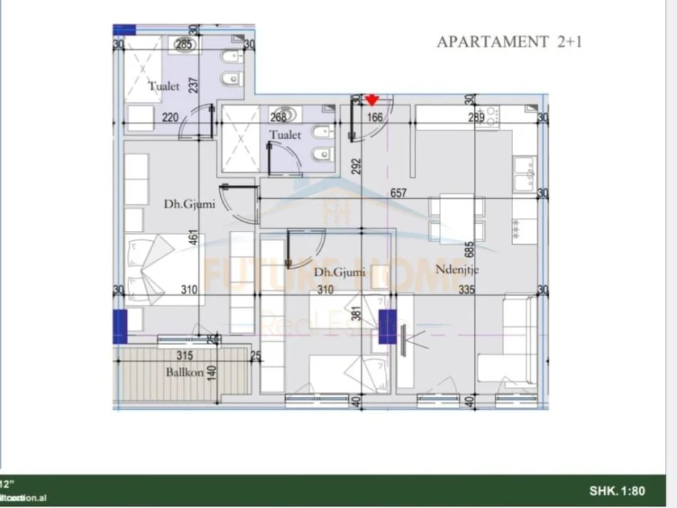 Tirane, shitet apartament 2+1 Kati 1, 94 m² 103,400 € (ISH DOGANA)