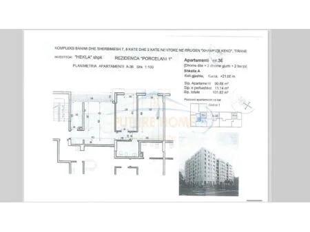 Tirane, shitet apartament 2+1 Kati 6, 91 m² 139.500 € (Rruga Xhanfize Keko, Tirane, AREA43408)