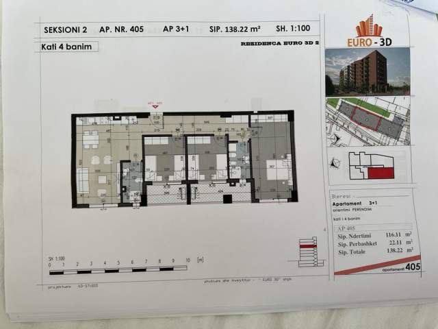 Tirane, shitet apartament 3+1+BLK Kati 4, 138 m² 1.500 Euro/m2 (SELIT)