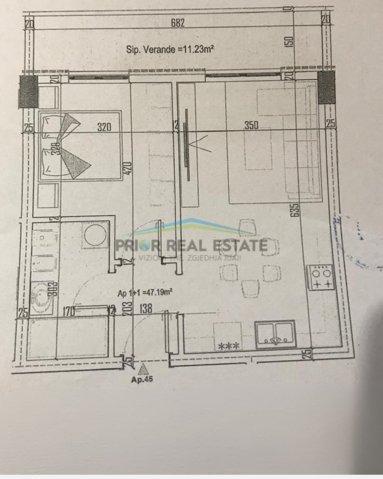 Tirane, shitet apartament 1+1 + Verande Kati 7, 65 m² 70.000 € (Paskuqan)