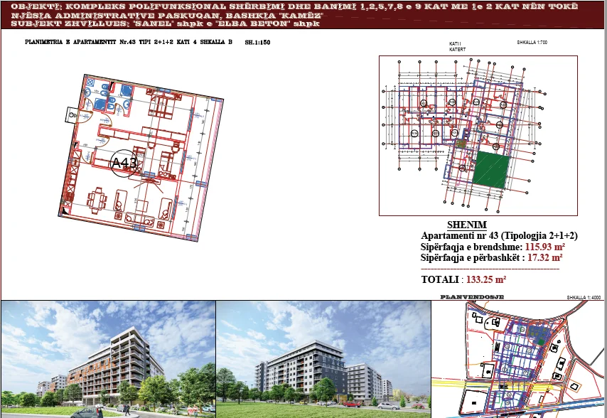 Tirane, shitet apartament 2+1+Ballkon Kati 4, 133 m² 159.600 € (Unaza e Madhe)