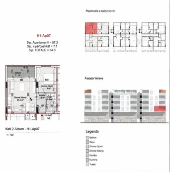 Kompleksi Porto Lalzi, shitet apartament 1+1, Kati 2, 64 m² 128.000 €