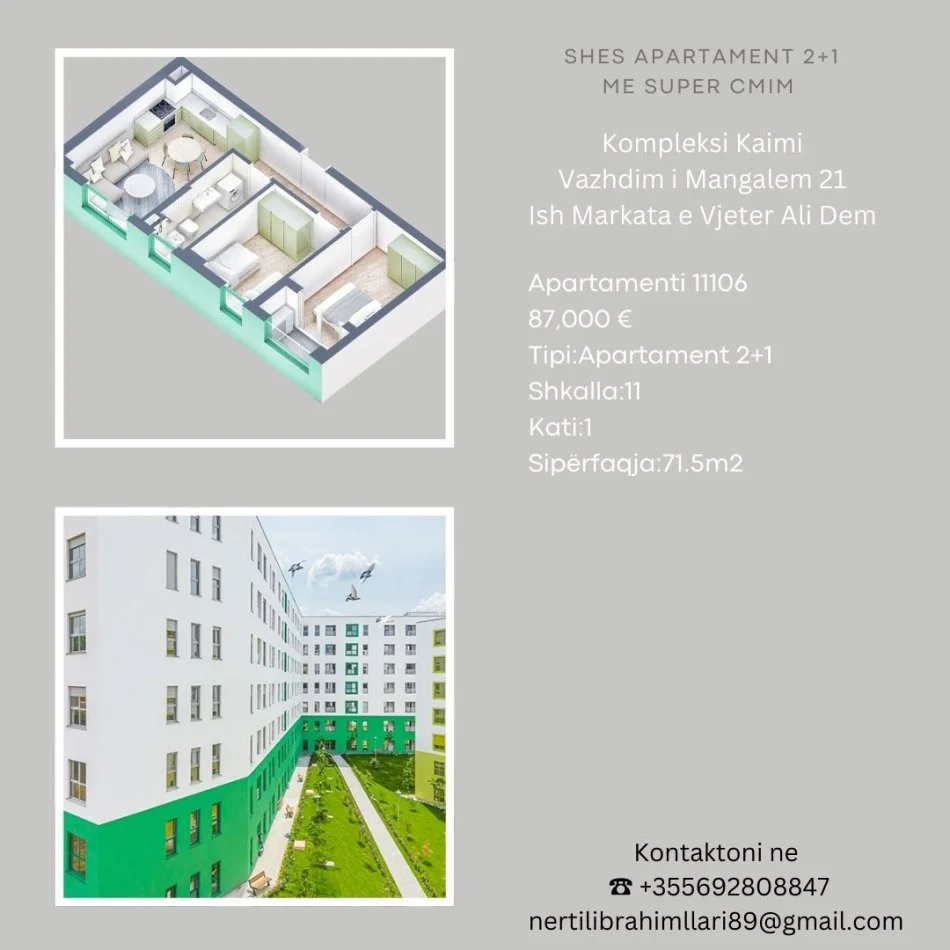 Tirane, shes apartament 2+1+Ballkon Kati 0, 71 m² 87.000 € (Rruga Pasho Hysa)