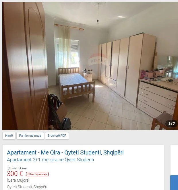 Tirane, jepet me qera apartament 2+1 Kati 2, 76 m² 300 € (QYTET STUDENTI)