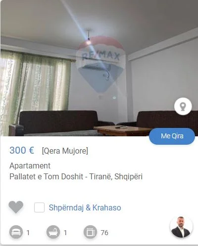 Tirane, jepet me qera apartament 1+1 Kati 4, 50 m² 300 € (TE KOMPLEKSI TOM DOSHI)
