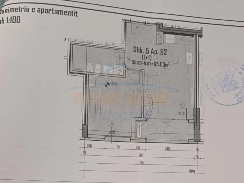 Tirane, shitet apartament 1+1 Kati 6, 65 m² cmimi 105.000 € (DOGANA)  AL40359