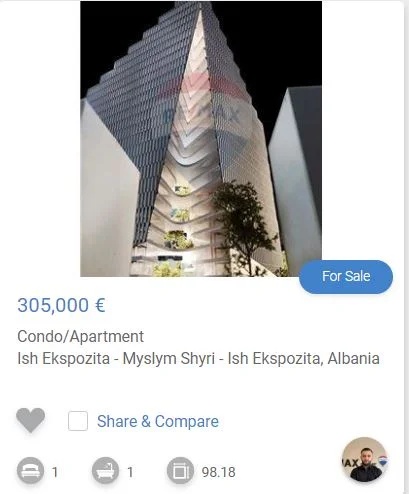 Tirane, shitet apartament 1+1 Kati 6, 98 m² 305.000 € (ISH EKSPOZITA)