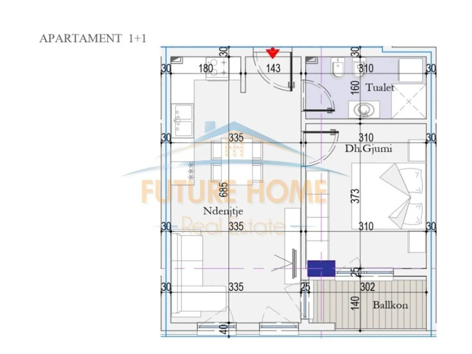Tirane, shitet 1+1 Kati 5, 60 m² 71.500 € (Casa Italia)