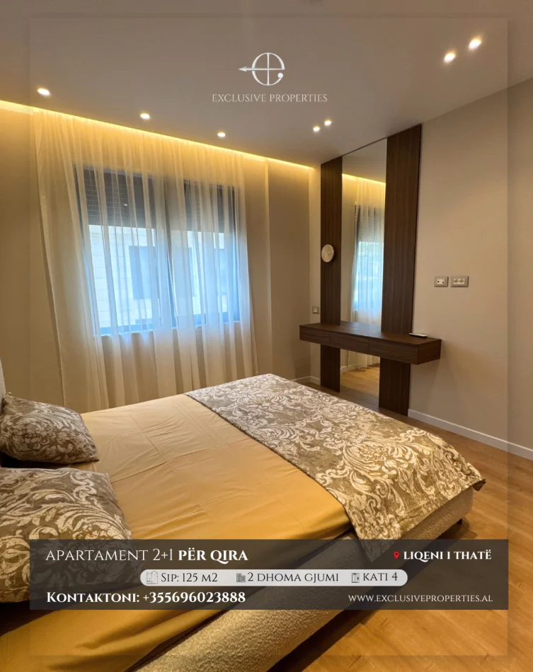 Tirane, jepet me qera apartament 2+1+Ballkon Kati 4, 1.500 € 