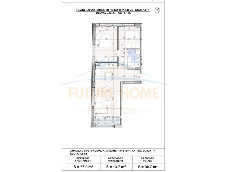 Tirane, shitet apartament 2+1 Kati 1, 91 m² 132.910 € (UNAZA RE)  UNA42172