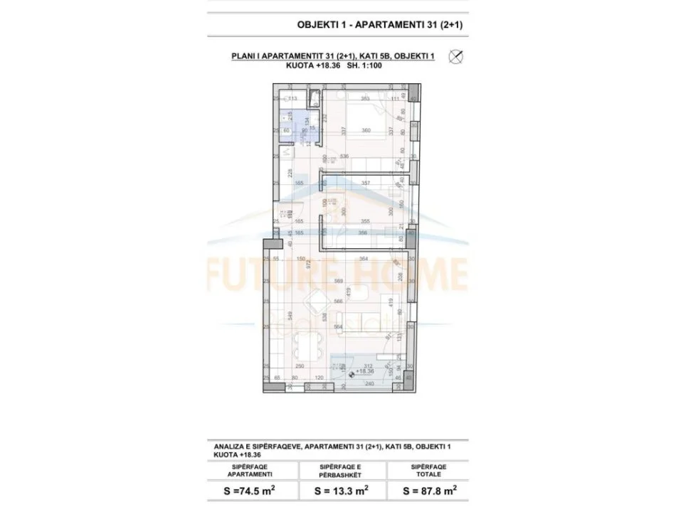Tirane, shitet apartament 2+1 Kati 8, 88 m² 129.140 € (UNAZA RE)   UNA42168