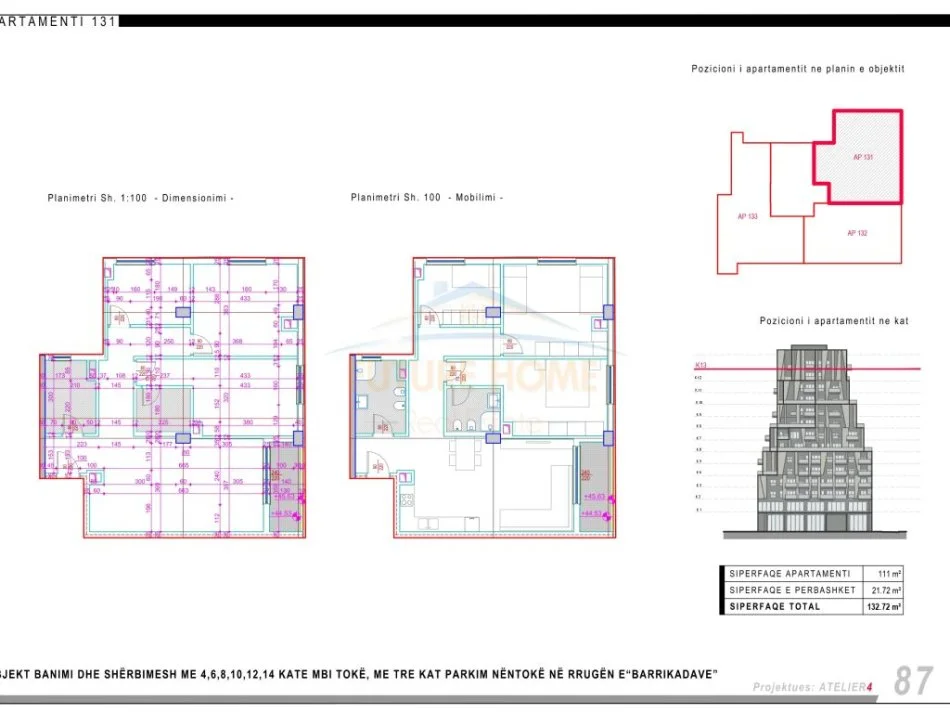 Tirane, shitet apartament 3+1 Kati 13, 111 m² 411.500 € (Rruga e Barrikadave)