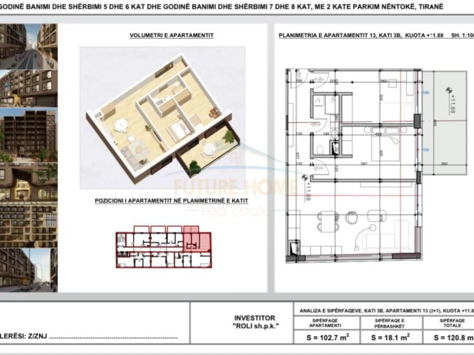 Tirane, shitet apartament 2+1, 1750 EURO/M2 € (Siri Kodra)