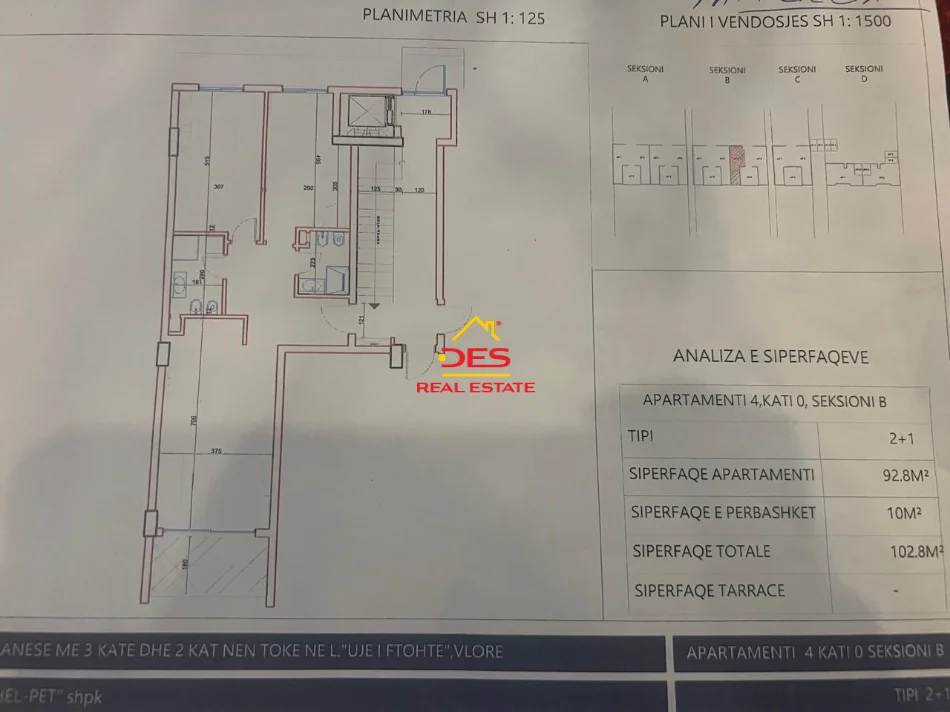 Vlore, shitet apartament 2+1+Ballkon Kati 0, 102 m² (Uji i Ftohtë)