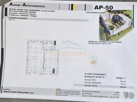 Tirane, shitet apartament 1+1 Kati 8, 66 m² 89.000 € (Urban Gate, Kashar, Tirane AREA47518)