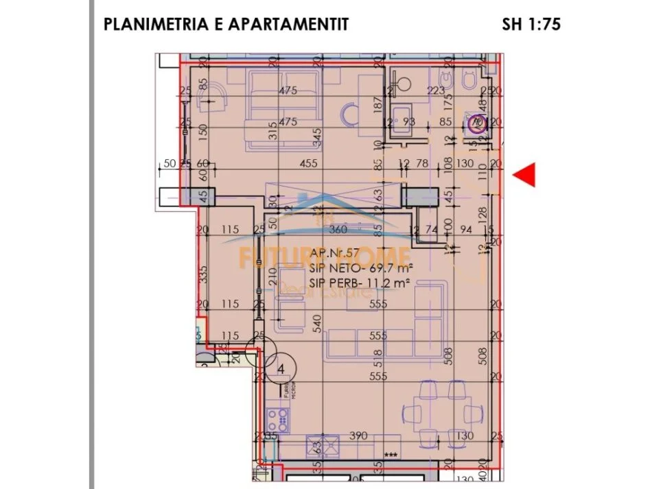 Tirane, shitet apartament 1+1 Kati 2, 809 m² 107.750 € (DOM Nikoll Marku)