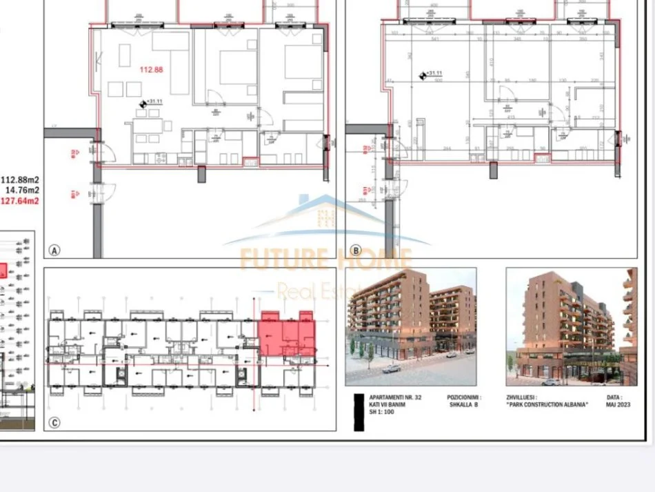 Tirane, shes apartament 2+1+Ballkon Kati 7, 128 m² 344.000 € (Delijorgji)