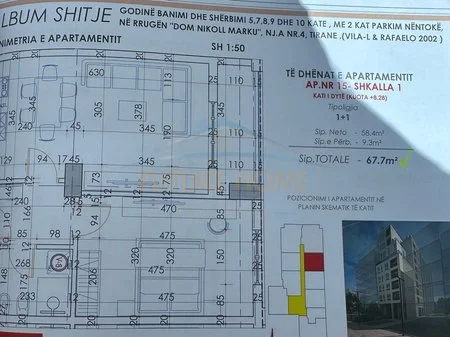 Tirane, shitet apartament 1+1 Kati 2, 67 m² 91.400 € (Shkolla e Bashkuar)