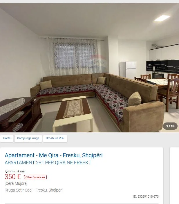 Tirane, jepet me qera apartament 2+1 Kati 1, 90 m² 350 € (FRESK)